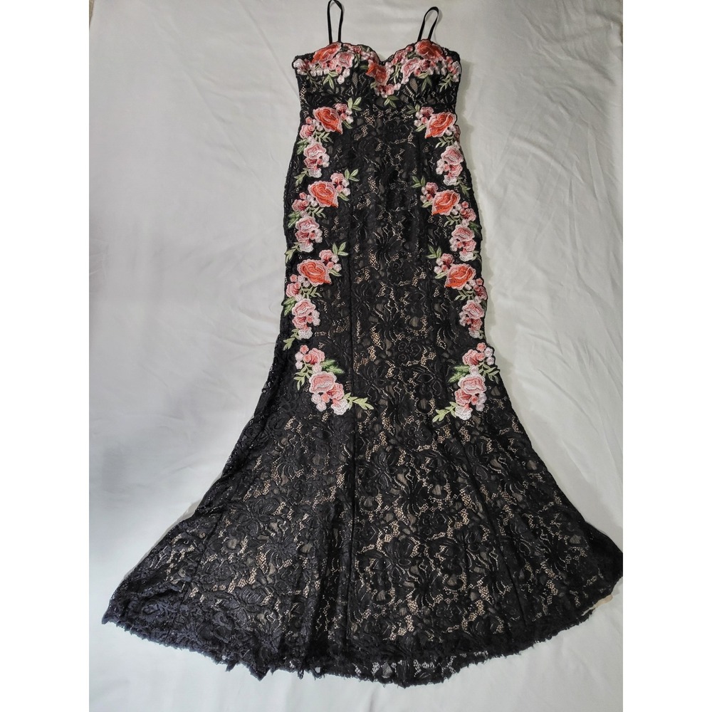 City Triangle Black Lace Floral Embroidered Mermaid Gown Dress Size 7 3558-FJ6B
